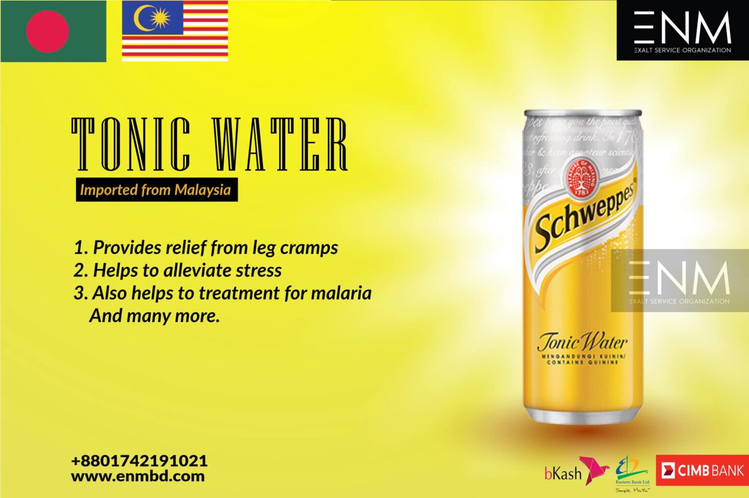 Schweppes Tonic Water 2 Cans X 320ml (Made In Malaysia) enmbd