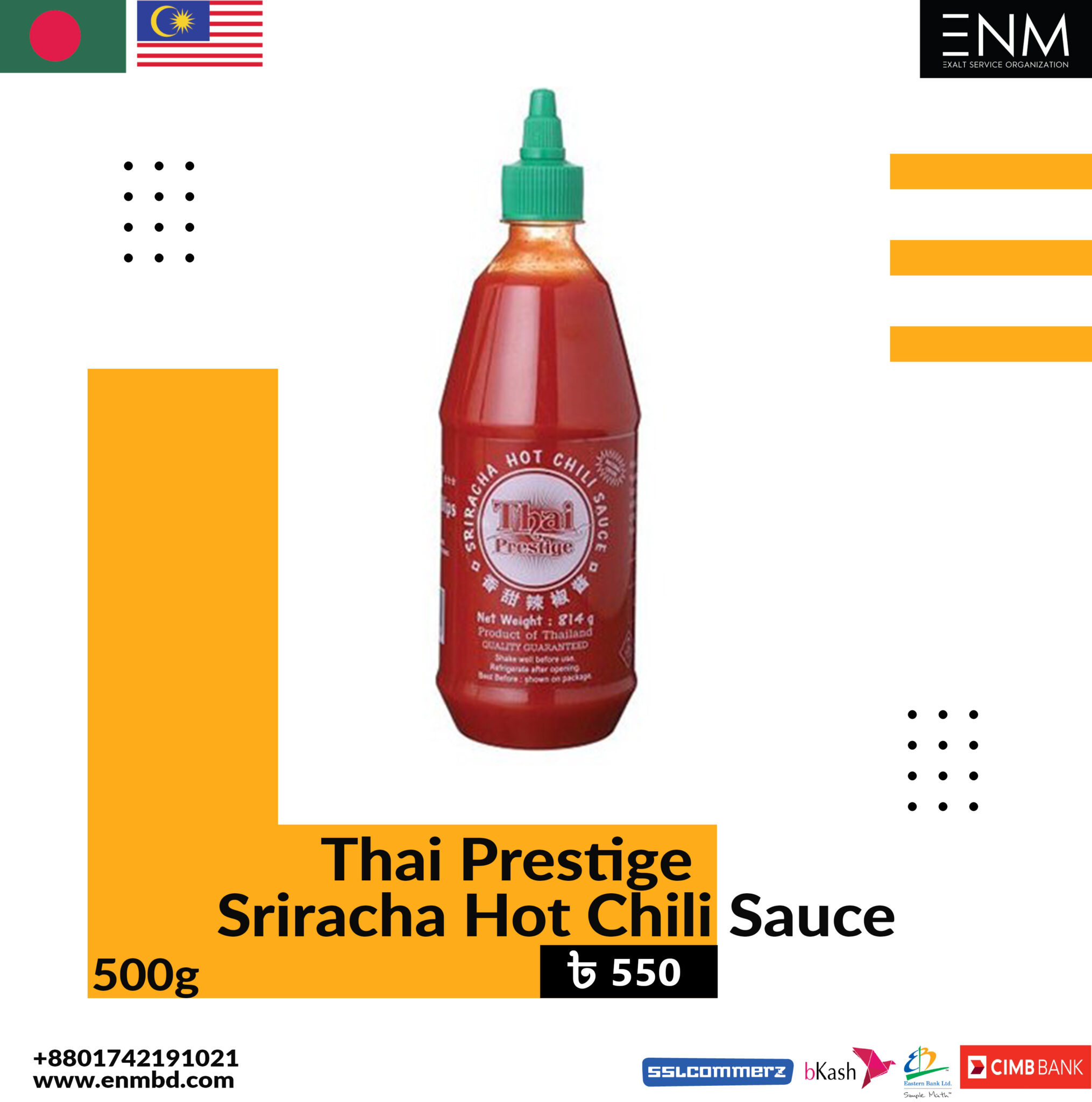 Sriracha Hot Chili Sauce Thai Prestige (Made in Thailand)100 Halal enmbd